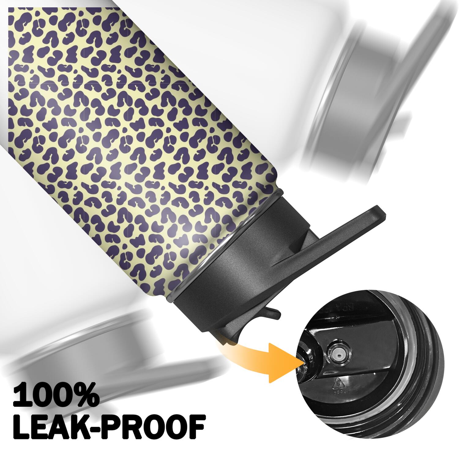 Leopard Print Insulated Stainless Steel Water Bottle with Straw & Cleaning Brush – 18 Oz | Leakproof, BPA-Free, 304 Stainless Steel, Wide Mouth, Travel Mug for Car, Gym, Office