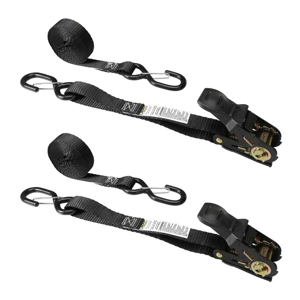1" x 8' Black Tree Stand Ratchet Strap w/ Vinyl Coated SHook w/ Kee