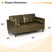 ACMEASE Classic Faux Leather Tufted Backrest Loveseat with Two Bolster Pillows, Olive Green