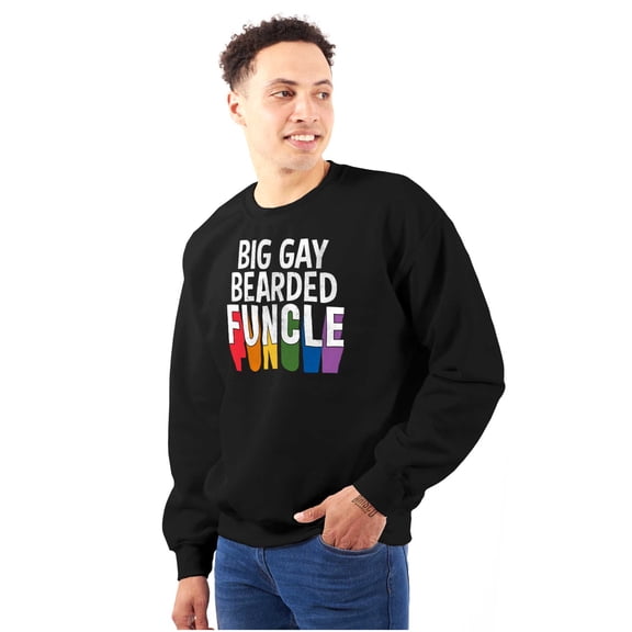 Big Gay Bearded Funcle Uncle Rainbow Men's Big & Tall Crewneck Sweatshirt Brisco Brands 5X