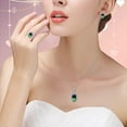 thumbnail image 2 of Uloveido Oval Green Cubic Zirconia Stone Jewelry Ring Necklace Pendant and Earrings Set, Women Platinum Plated Jewelry Set for Mom Wife Wedding Jewelry Gift(Green, Size 8) T482, 2 of 6