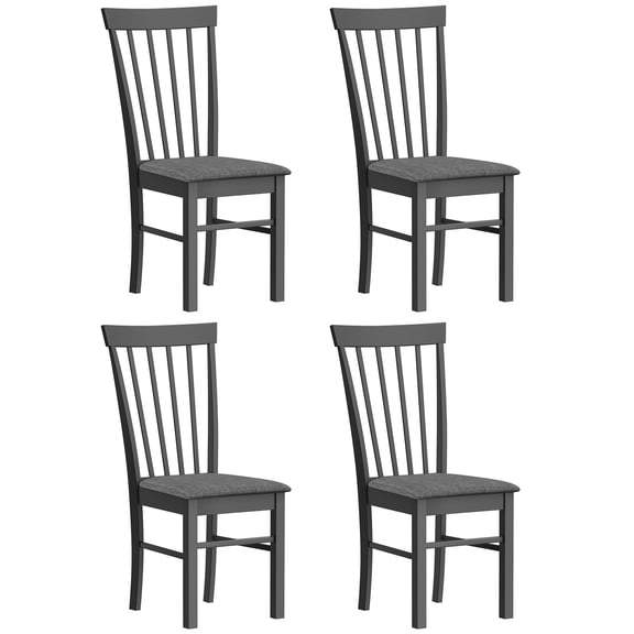 HOMCOM Wooden Dining Chairs Set of 4, Farmhouse Upholstered Kitchen Chairs with Rubber Wood Frame for Living Room, Dining Room, Black and Gray