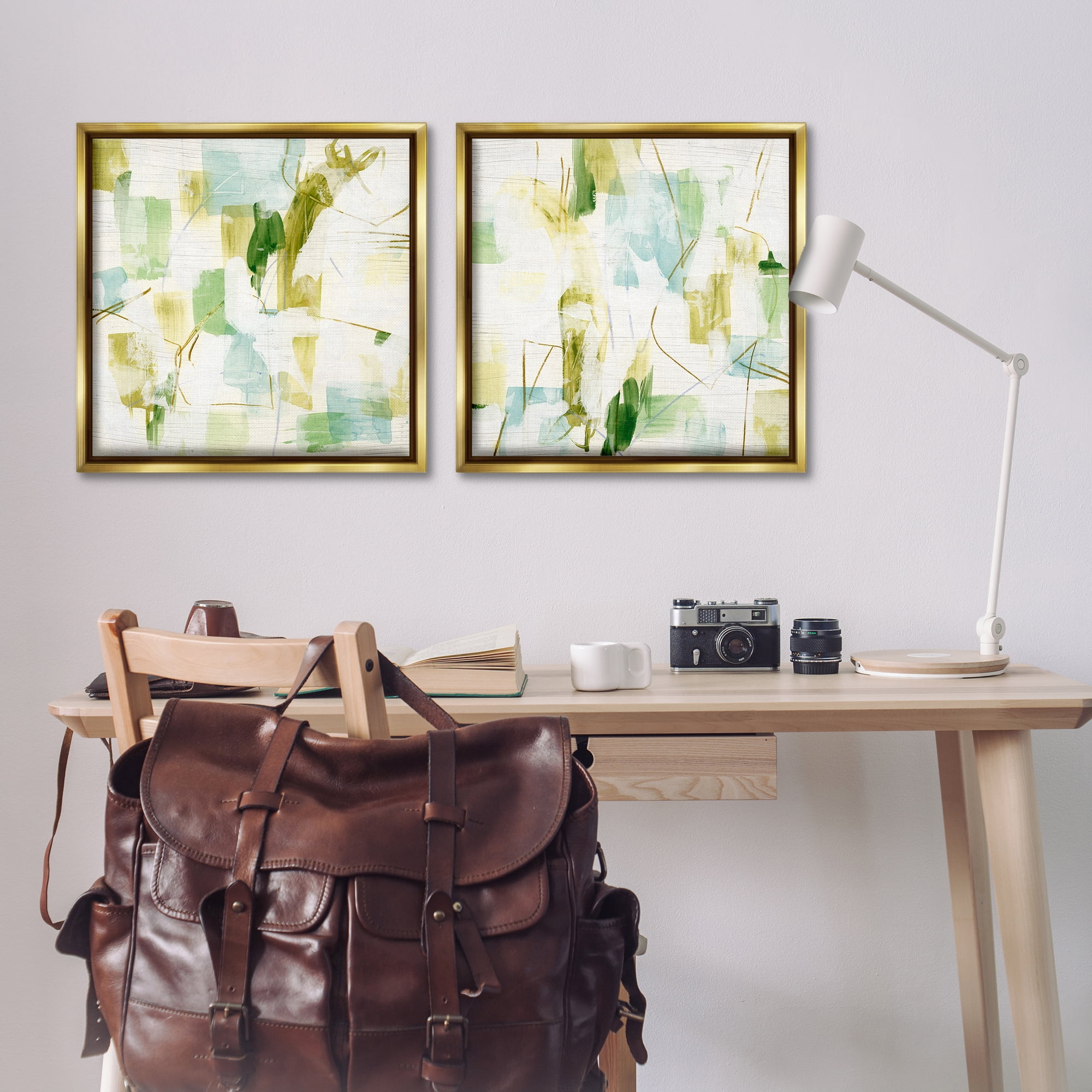 Stupell Industries Abstract Chaotic Patterns Abstract Painting Gold Floater Framed Canvas Art Print Wall Art, 25 x 25, Set of 2