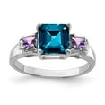 thumbnail image 1 of White Sterling Silver Ring Band Gemstone London Blue Topaz Amethyst Purple Diamond Round, 1 of 2