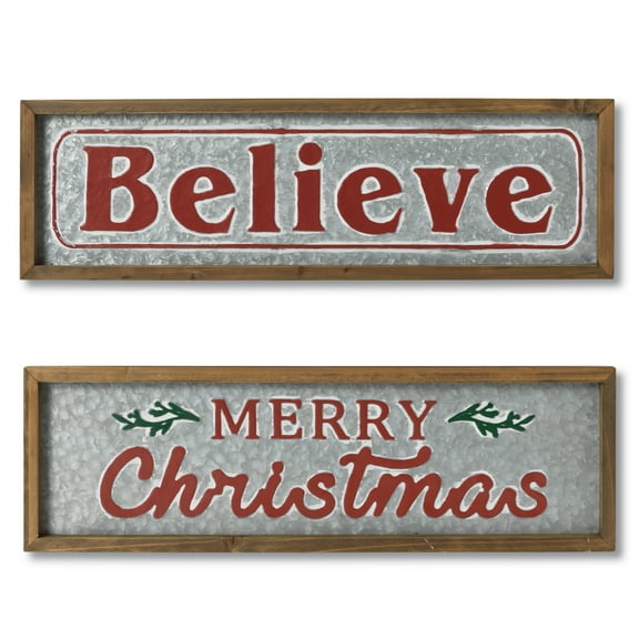 26 in. Wood and Metal Holiday Themed Wall Signs Set of 2