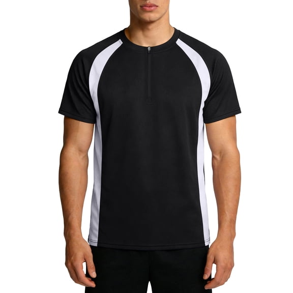SCSAlgin Men's Short Sleeve Round Neck Basketball Training Sport T-Shirt Color Block Running Fitness Top