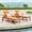 Teak/Orange, variant on GDF Studio Abena Outdoor Acacia Wood 3 Piece Adjustable Chaise Lounge Chat Set, Teak and Orange