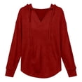 thumbnail image 4 of SNKSDGM Women V Neck Hoodie, Solid Drawstring Hooded Sweatshirt, Loose Long Sleeve Casual Sweat Jacket for Daily Outfits Red M, 4 of 4