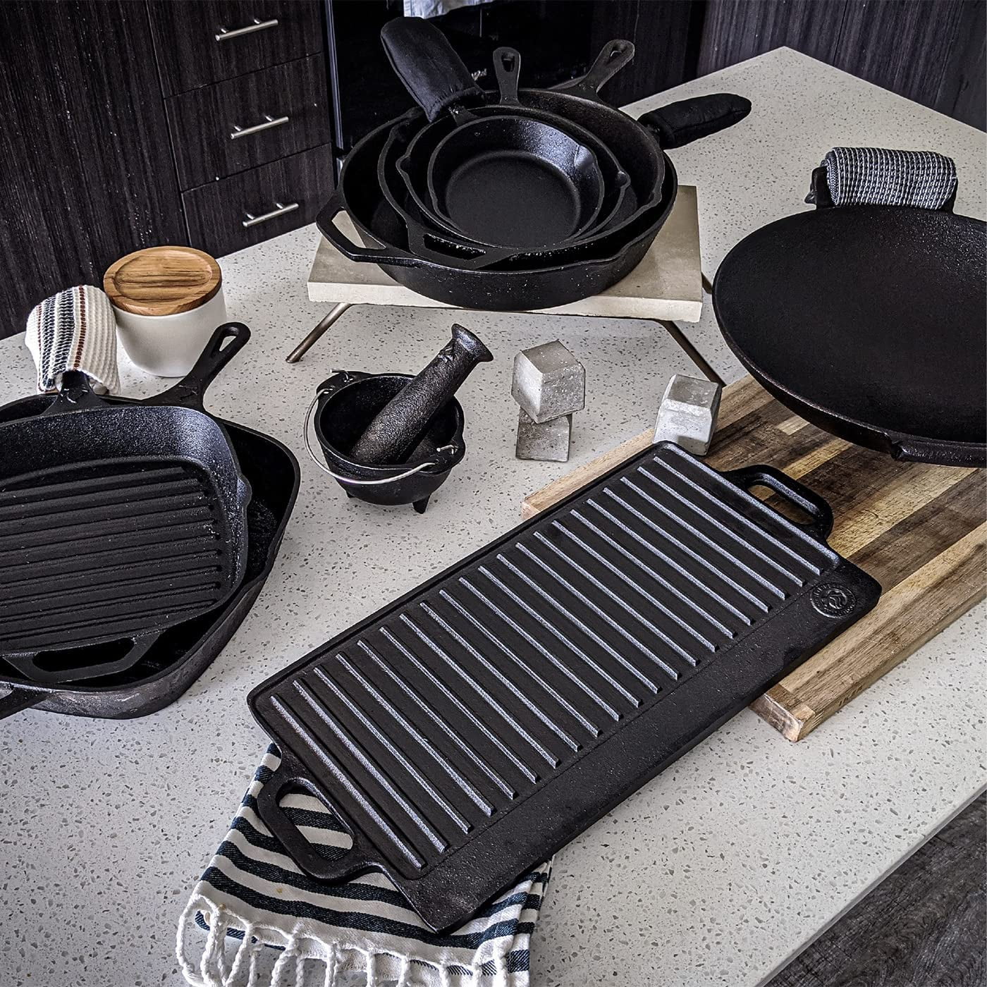 12 Inch Square Grill Pan Large Pre-Seasoned Cast Iron for Stove Top and Oven