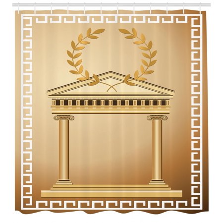 Motif Olive (Toga Party Shower Curtain, Antique Temple with Roman Olive Branch and Greek Architecture Motif, Fabric Bathroom Set with Hooks, Pale Brown and Coffee, by)
