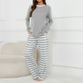thumbnail image 6 of Delayuji Womens Pajamas Sets Round Neck Striped Printed Long Sleeve Top and Pants Set Sleepwear Loungewear Spring Outfits S-5XL, 6 of 9