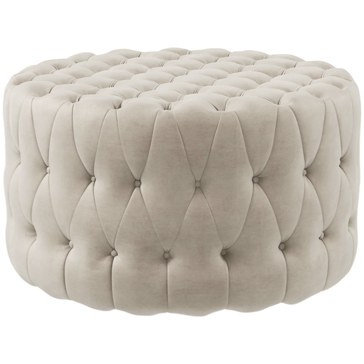 Miekor Furniture 31.5" Round Ottoman, Large Velvet-Feel Upholstered Foot Stool with Button Tufted Design and Padded Seat for Living Room, Entryway, Beige 9103