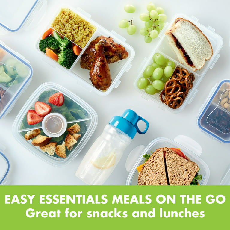 LocknLock Easy Essentials On The Go Meal Prep Lunch Box, Airtight  Containers with Lid, BPA Free, Rectangle (3 Section) -34 oz, Clear 