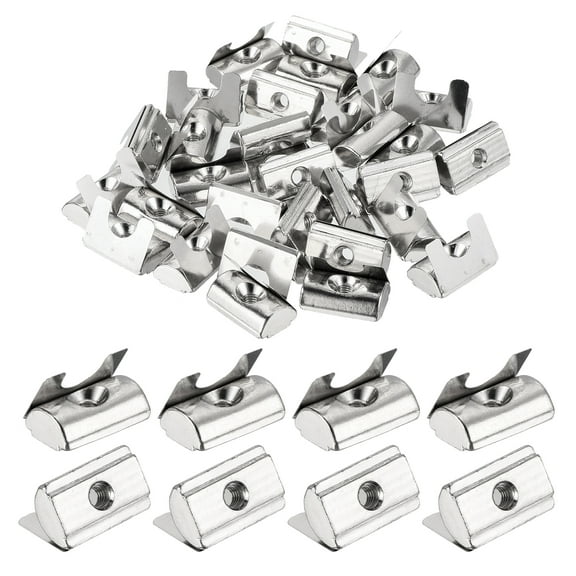 Uxcell 30 Pcs M4 T Nuts Roll in Spring Carbon Steel Nickel Plated 3030/4040 Series