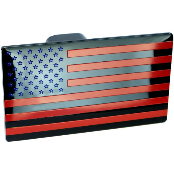 MULL USA Flag Metal Trailer Hitch Cover (Fits 2.5" Receiver, Black Red)
