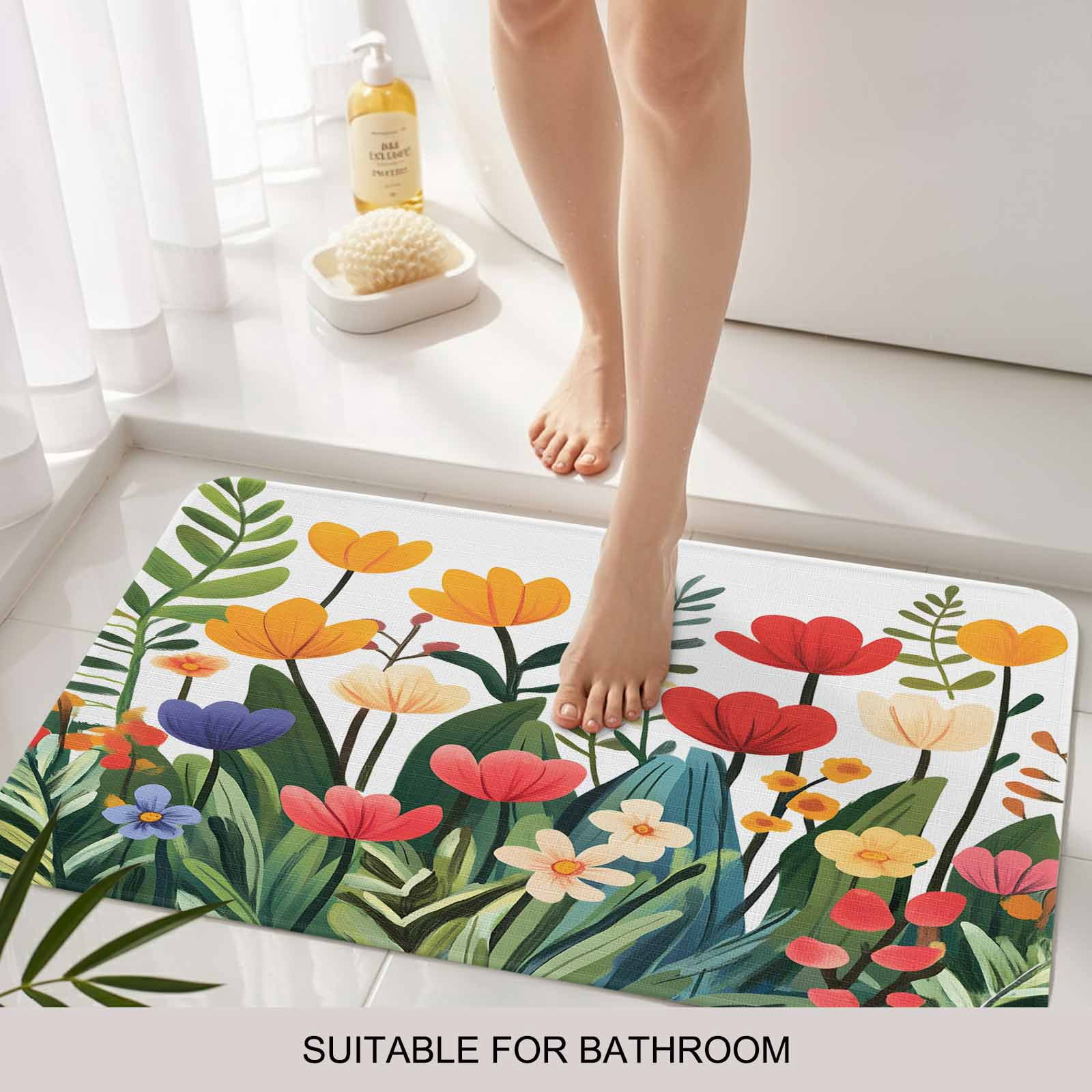 Spring Floral Doormat Outdoor Entrance 24"x36", Botanical Flower Leaf Plant Absorb Moisture Dirt Door Mats, Non-Slip Rubber Backing Floor Mats Indoor, Low-Profile Front Door Rugs