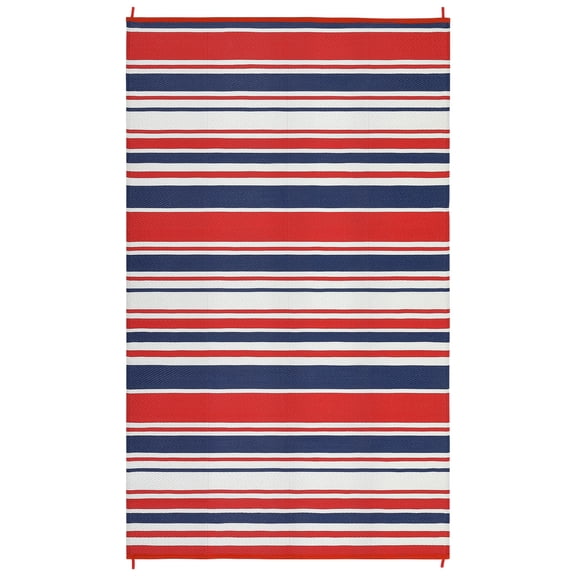 EastVita 9 x 12 ft Plastic Red Dark Blue White Rectangular Beach Front Porches Patio Picnic RV Camping Garage Geometric Modern Area Rug