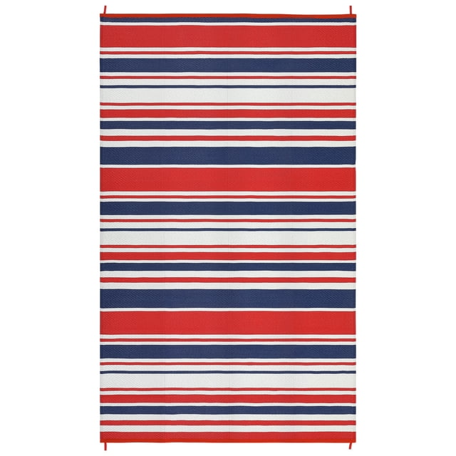 9 x 18 ft (actual size) plastic area rug in red, dark blue, y blanca - rectangular, geometric moderno design para beach front, porches, patio, picnic, rv, camping, y garage