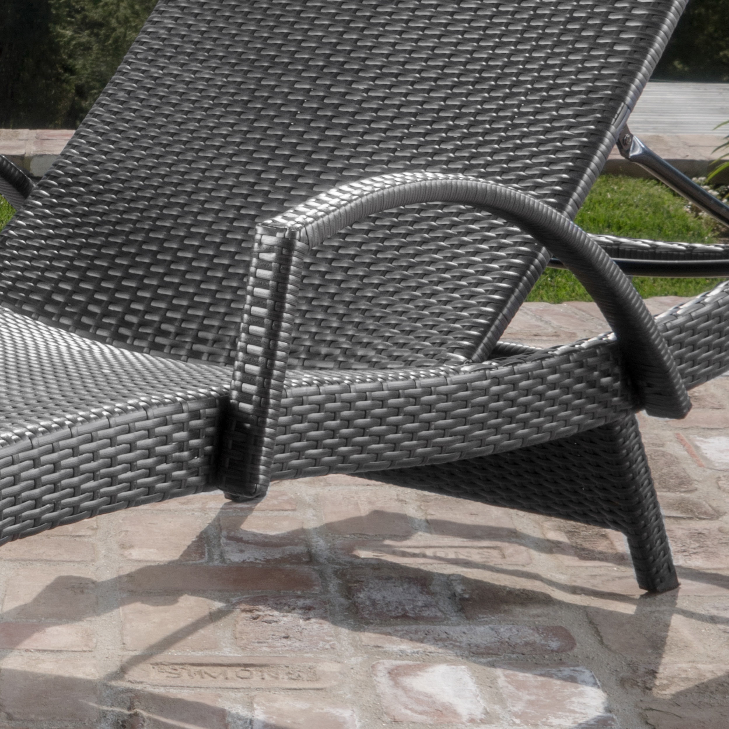 Anthony Outdoor Wicker Armed Chaise Lounges with Cushions, Set of 2, Grey, Textured Beige
