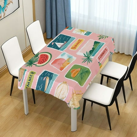 

60x108 Inch Tablecloth Polyester Square Tablecloth for Home Kitchen Dinner Decor Summer Travel Stamps