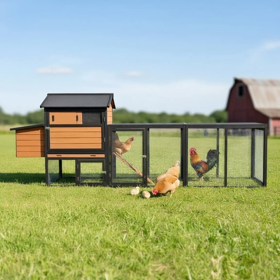 Wooden Chicken Coop, Large Outdoor Hen House with Run and Nesting Box Poultry Cage, Rabbit Hutch, Waterproof Anti-UV Panel for Backyard