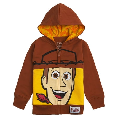 Toy Story Disney Big Face Zip-Up Hoodies -Buzz Lightyear, Woody - Boys (Woody Brown, 2T)