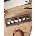 thumbnail image 2 of con 6 ranuras, caja con tapa de vidrio real, caja de almacenamiento de exhibición de reloj de cuero PU de grano de madera, 2 of 5