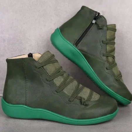 

Women‘s Ankle Boots Zip Side Lace-up Detail Flat Boots