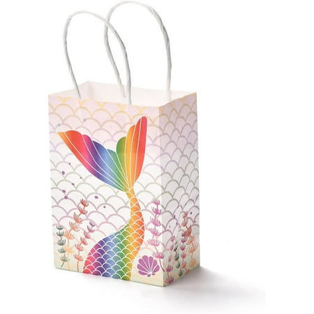 Rectangle Foldable Creative Kraft Paper Gift bag with Handle Wedding Favor bag Mermaid Pattern 15x11x0.15cm Paper