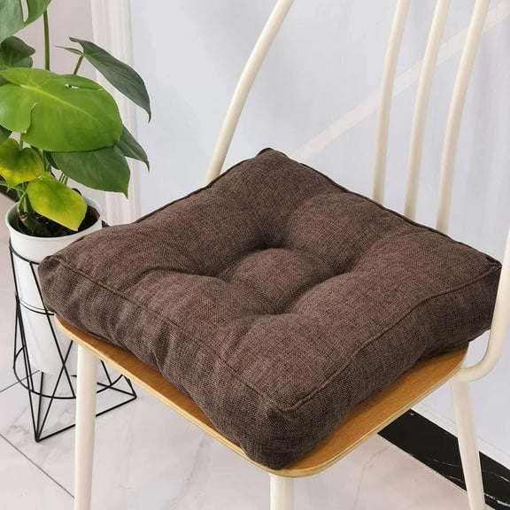 XmhyTop Soft Solid Faux Linen Square Padded Chair Seat Cushion, Comfortable Pads for Office, Home & Car 20"x20" Dark Coffee