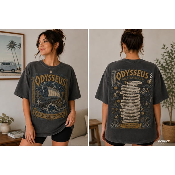 Odysseus World Tour Graphic Tee, Vintage Greek Mythology Shirt, The Odyssey Epic Literature T-Shirt, Homer Book Lover Gift