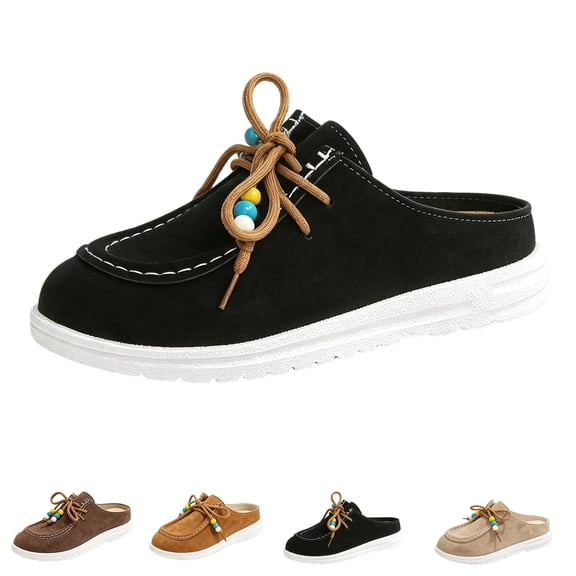 Domzle Faux Suede Platform Mules for Women Potato Shoes Style Women Clogs Slip On Chunky Sole Arch Support Non Slip Slides Black
