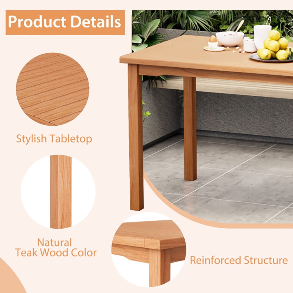 Aimee Lii 49 Inch Rectangle Patio Teak Wood Dining Table with Slatted Tabletop Up to 6, Outdoor Patio Furniture Aimee Lii 49 Inch Rectangle Patio Teak Wood Dining Table with Slatted Tabletop Up to 6, Outdoor Patio Furniture