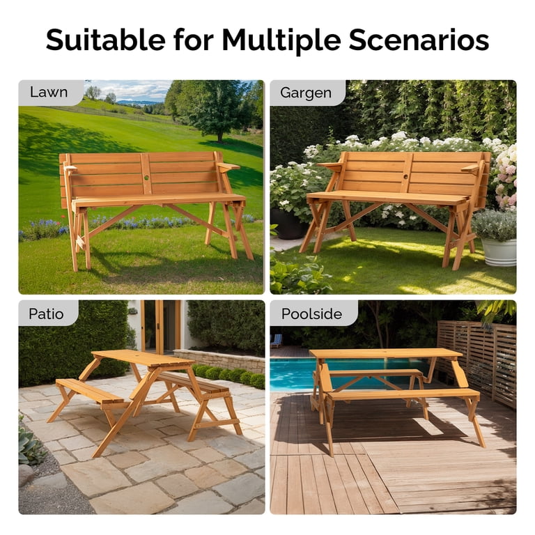 Ktaxon 2-in-1 Outdoor Interchangeable Wooden Picnic Table Set