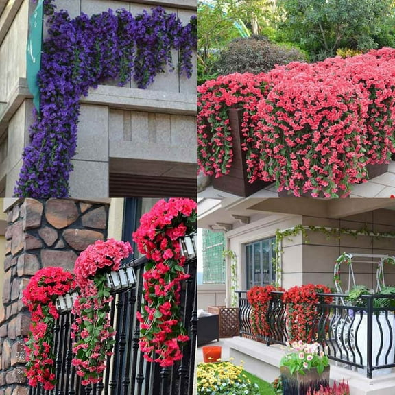 1X Decorative Flower Clearance! Simulation Violet Wall Hanging Flower Vine Wedding Decoration Silk Flower Window Balcony Artificial Flower Hanging Violet Flower Vine Blue, Fake Flowers