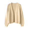 thumbnail image 6 of VISALY Lightweight Knit Cardigans Sweater for Women Chunky Waffle Knit Cardigans Open Front V Neck Oversized Bubble Long Sleeve Cropped Loose Knit Sweater Jacket Plus Sized Casual Fall Coat Beige A, 6 of 6