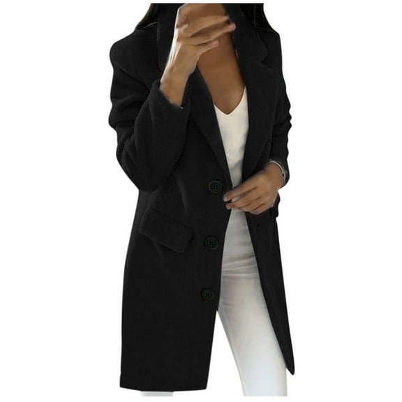Zpanxa Jackets for Women Fashion Dressy Winter Warm Faux Coat Open Front Cardigan Plus Size Solid Long Sleeve Double-breasted Outerwear Black 3XL