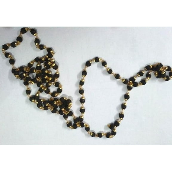 NEW 6MM BLACK BRASS CAP RUDRAKSH ROSARY MALA SPIRITUAL HINDU RELIGION PUJA