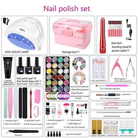MeiBoes Gel Nail Polish Kit for Women with 6 Colors Extension Poly Nail Gel set, 48W UV Lamp, 12pcs nail polish set with Base Coat and Top coat,Professional Manicure Tool for Home DIY Salon