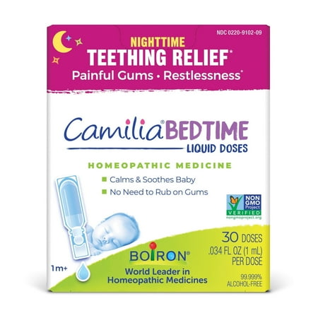 Boiron Camilia Bedtime Teething Drops for Nighttime Relief of Painful, Restlessness, 30 Single Liquid Doses