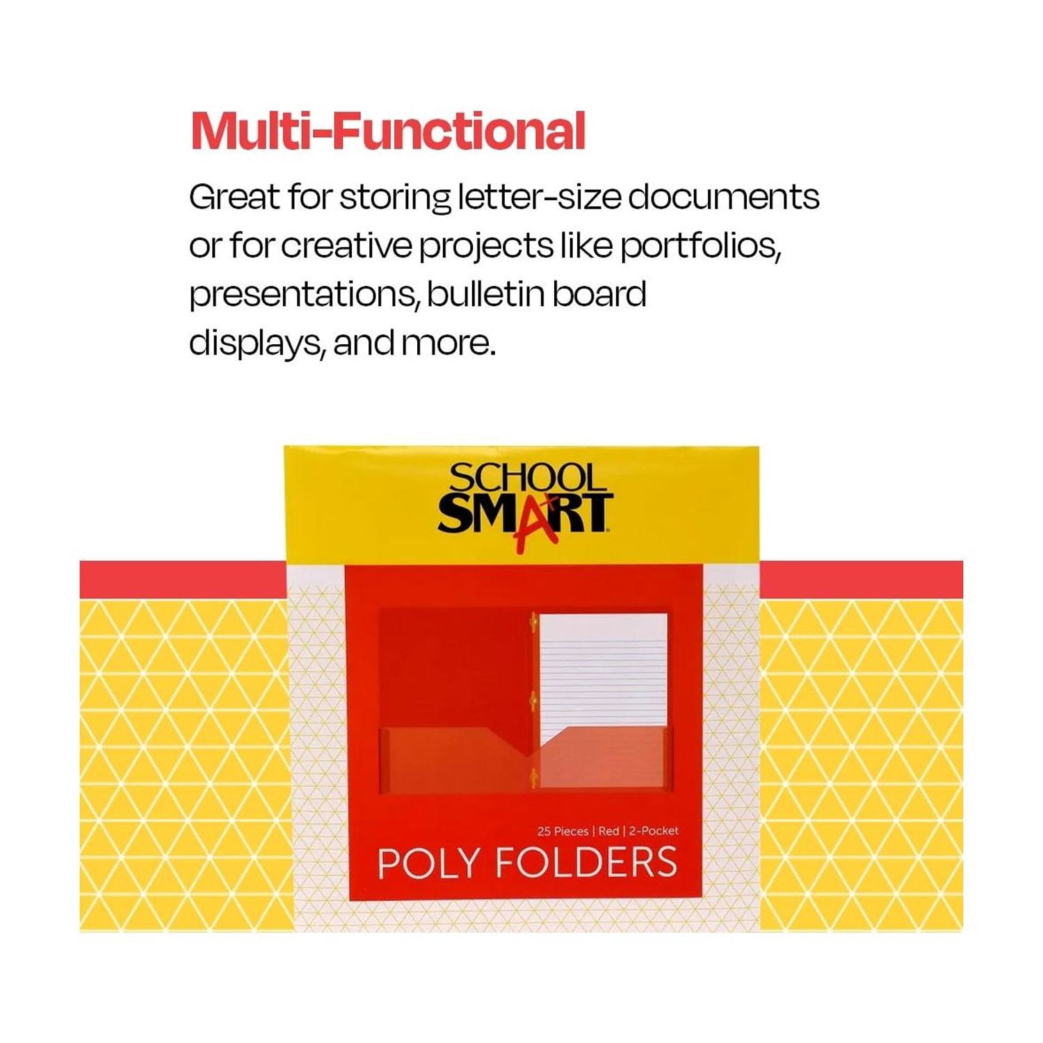 School Smart 2-Pocket Poly Folders with Fasteners, Red, pack of 25