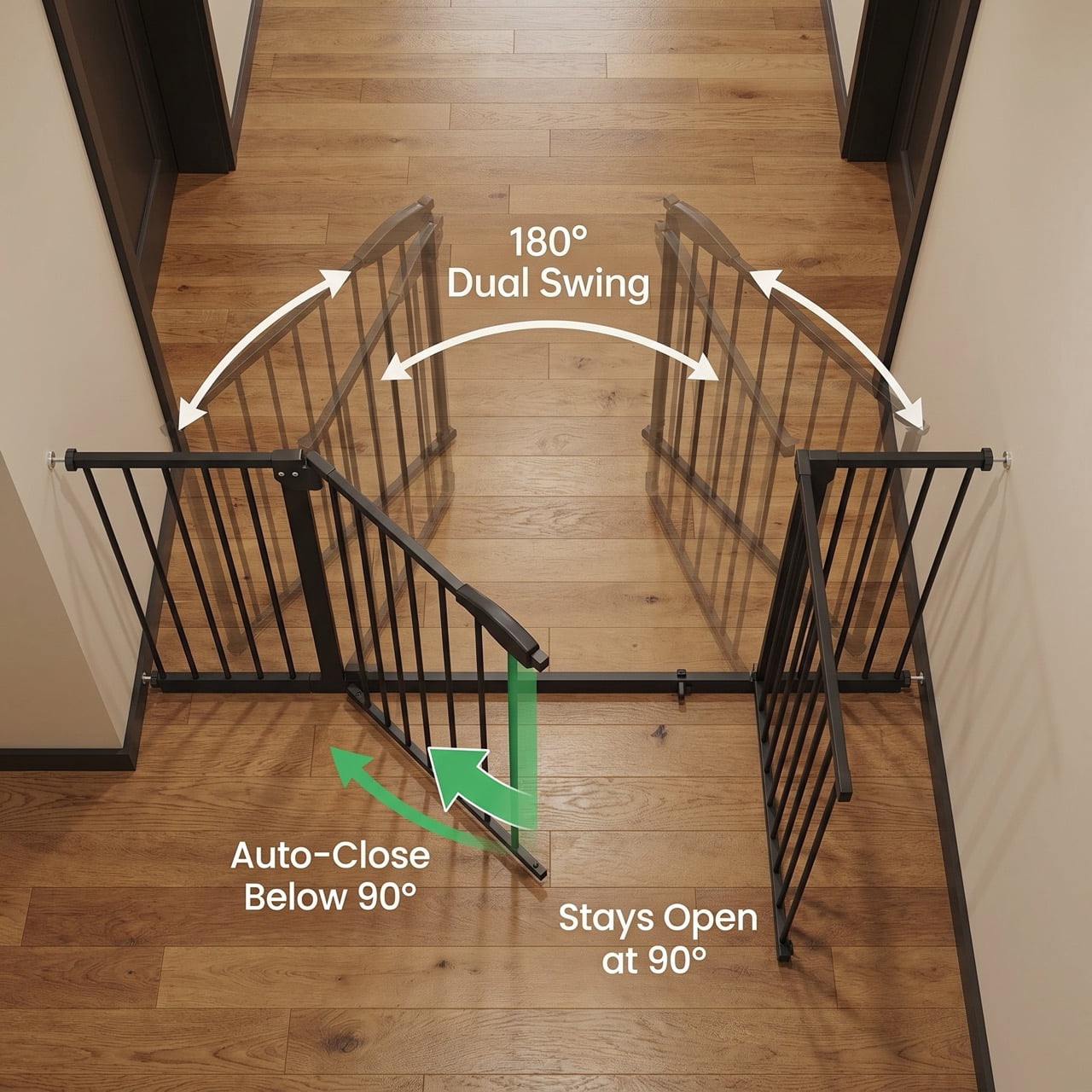 DURAMOXLQ 29.5-44.1" Adjustable Baby & Pet Gate for Stairs, Pressure Mounted Walk-Through Dog Gate, Black