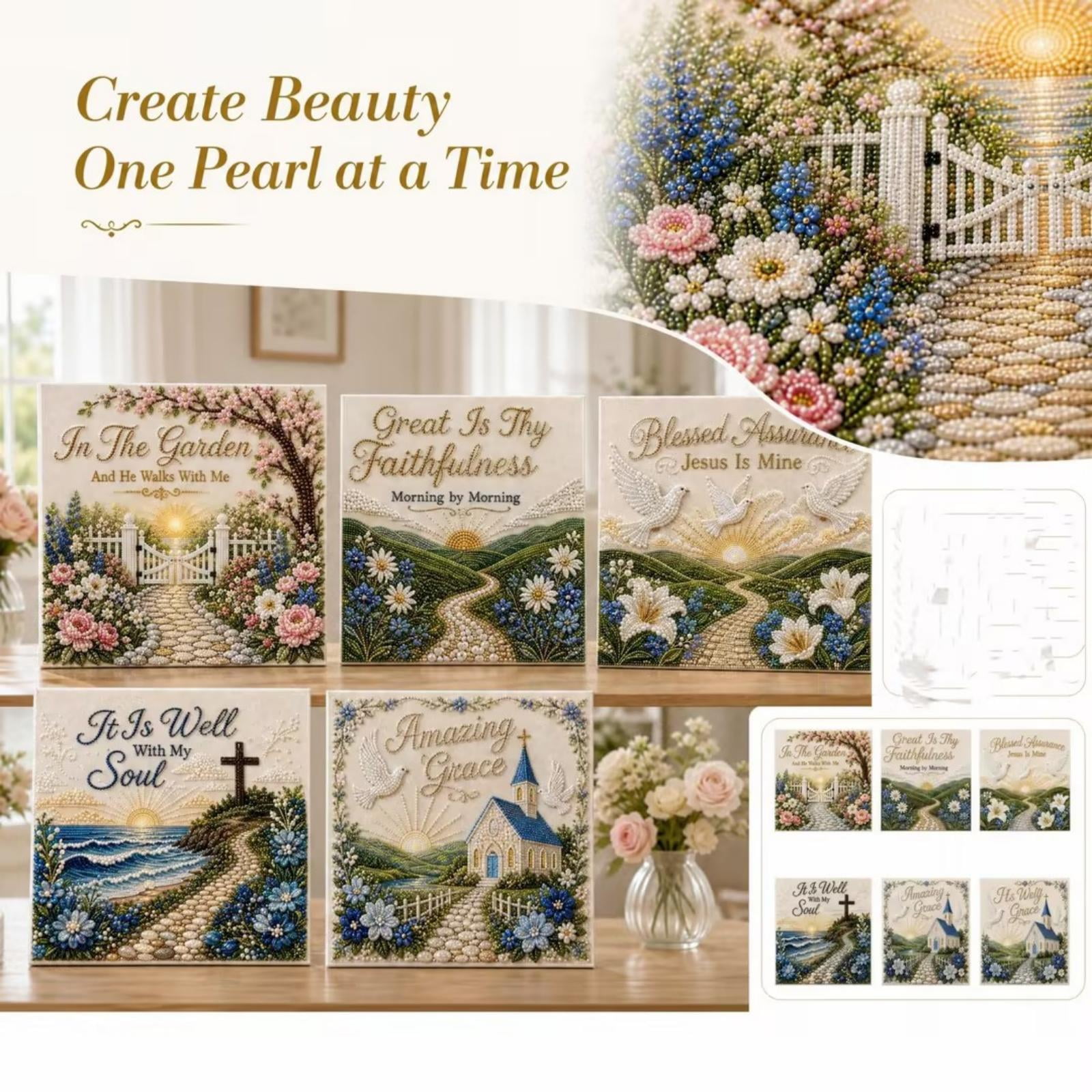 5D Pearl Diamond Painting Kit with Great Is Thy Faithfulness Design 1 Set Floral Landscape Canvas for Adults Diy Craft Kit