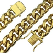 BLING CARTEL Mens 24K Gold Plated 18" Inch Choker Chain Stainless Steel 14MM Wide Cuban Link Hip Hop Necklace