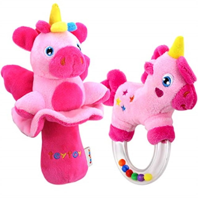My First Rattle, TEYTOY 2pcs Soft Baby Rattles Set, Pink Horse and