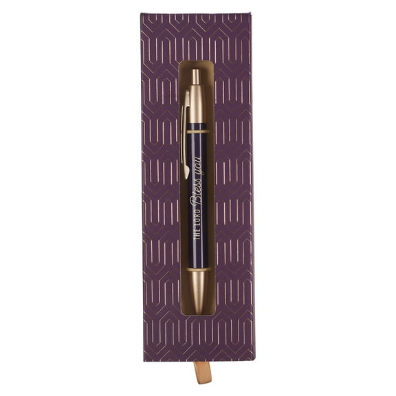 Christian Art Gifts Stylish Retractable Medium Ballpoint Laser-engraved Scripture Pen in Gift Box for Women: Lord Bless You - Num. 6:24 Laser-engraved Bible Verse w/Metal Clip & Black Ink, Purple/Gold