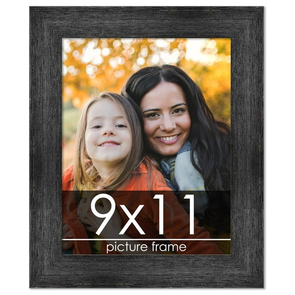 9x11 Distressed/Aged Black Complete Wood Picture Frame with UV Acrylic, Foam Board Backing, & Hardware