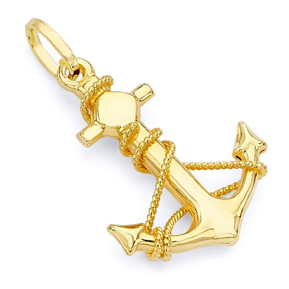 Wellingsale 14K Yellow Gold Polished Anchor Charm Pendant