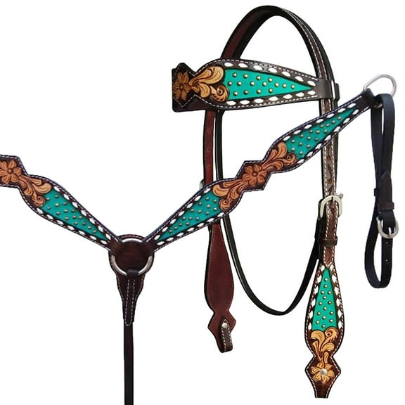 HILASON Western Horse Floral Headstall Breast Collar Set American Leather