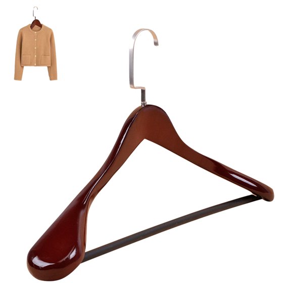 UPGRATOR 1 Pc Coat Hanger Wide Brown Non Slip Wooden for Family Clothes Storage